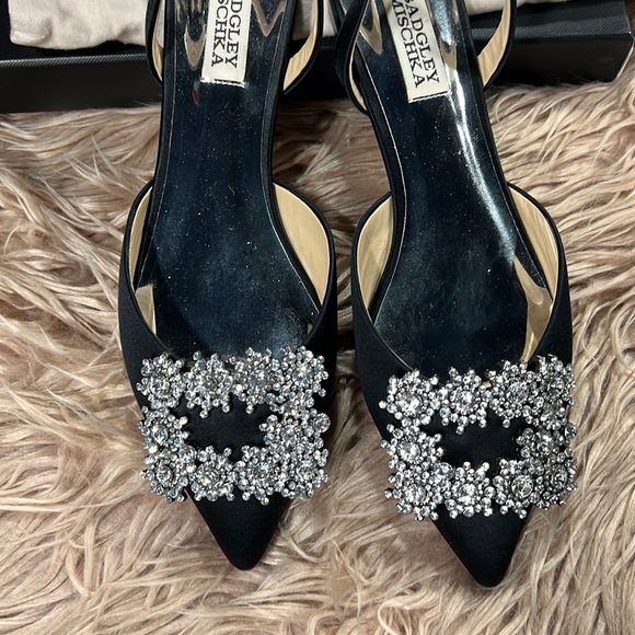 Badgley Mischka Brand Saga Crystal Buckle Pointed Toe Flat - Picture 3 of 7